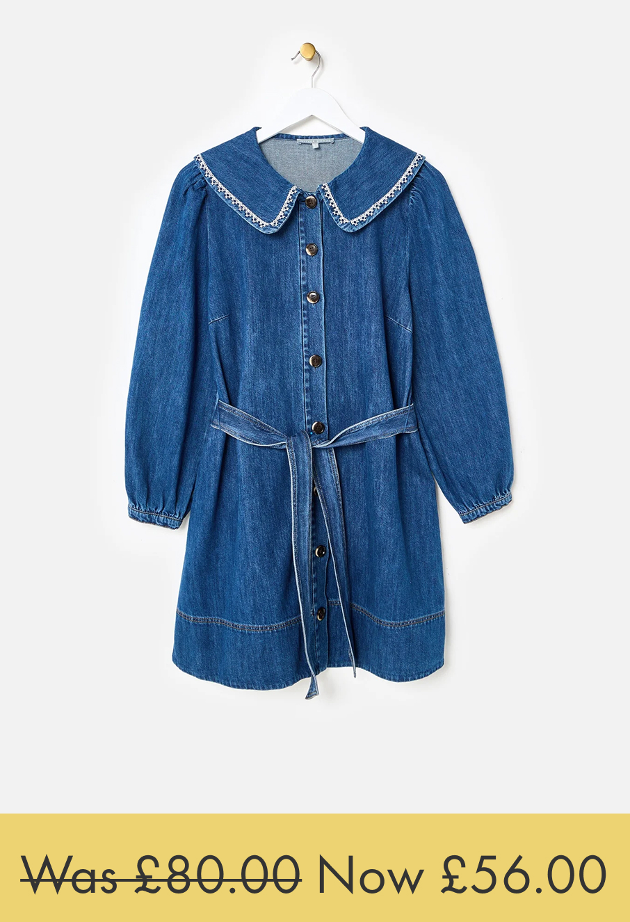 Dark Blue Denim Embroidered Collar Mini Shirt Dress